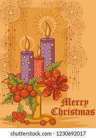 Vector design of Decorated candle for Merry Christmas and Happy New Year Holiday celebration background