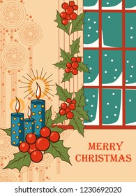 Vector design of Decorated candle for Merry Christmas and Happy New Year Holiday celebration background