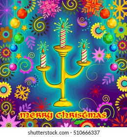 Vector design of Decorated candle for Merry Christmas Holiday celebration background