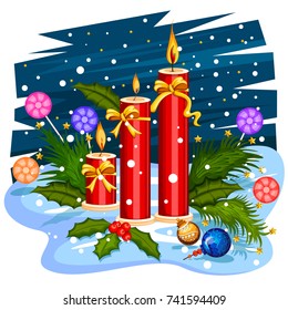 Vector design of Decorated candle for Merry Christmas and Happy New Year Holiday celebration background