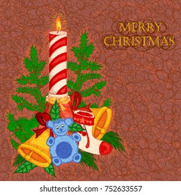 Vector design of Decorated candle for Merry Christmas and Happy New Year Holiday celebration background