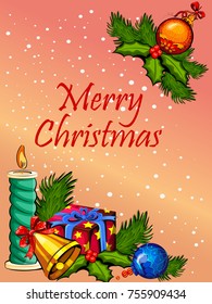 Vector design of Decorated candle for Merry Christmas and Happy New Year Holiday celebration background