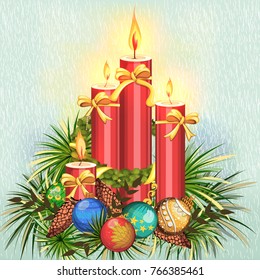 Vector design of Decorated candle for Merry Christmas and Happy New Year Holiday celebration background