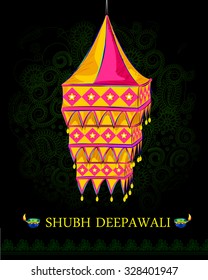 Vector design of decorated hanging lamp for Diwali celebration