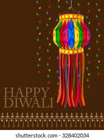 Vector design of decorated hanging lamp for Diwali celebration