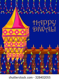 Vector design of decorated hanging lamp for Diwali celebration
