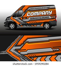 Vector design of delivery van. Car sticker. Car design development for the company. Black with orange background for car vinyl sticker