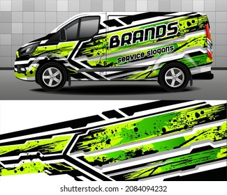 Vector design of delivery van. Car sticker. Black with green background for car vinyl sticker

