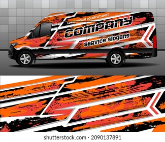 Vector design of delivery van. Car sticker. Black with orange background for car vinyl sticker
