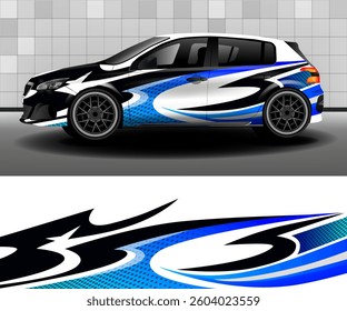 Vector design of delivery van. Car sticker. Abstract blue and black stripes for vehicle wrapping, cargo vans, pickups.