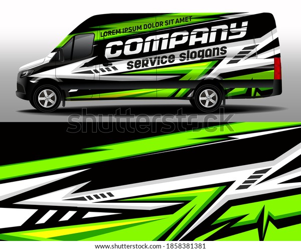 Vector design of delivery van. Car sticker. Car\
design development for the company. Black with green background for\
car vinyl sticker\
