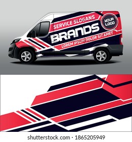 Vector design of delivery van. Vinyl car decal. Car design development for the company. Black and red stripes.
