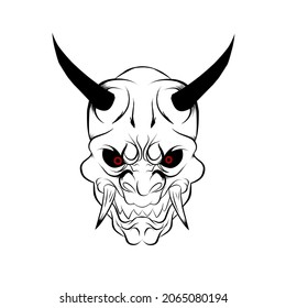 Vector design demon head japanese style with white and black horn, suitable used as a community, logo a tattoo and everything that is identical with an impression truculent