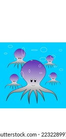 vector design depicting five octopuses.