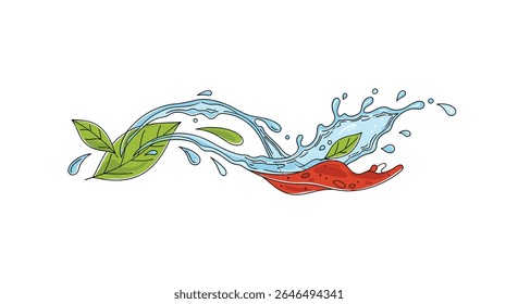 Vector design depicting a splash of water between leaves and a red ingredient
