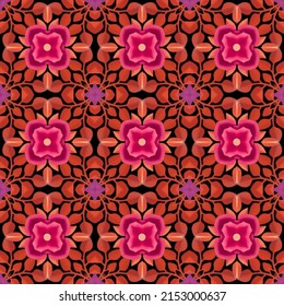 Vector design derived from a watercolor drawing. Seamless pattern in the form of abstract flowers in pink and red tones.