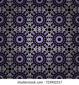 Vector design. For desktop, Wallpaper for, trance, meditation, serene paints combinations. A variety of shapes and floral elements. Seamless pattern abstract mandalas in white, black and violet colors