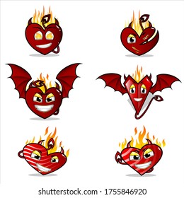 vector design devil heart love with wing icon symbol flat devil angel fairy with flame. chartoon character love devil heart emotion