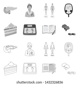 Vector design of diet and treatment icon. Collection of diet and medicine stock symbol for web.