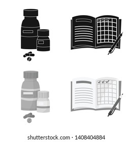 Vector design of diet and treatment  logo. Set of diet and medicine stock vector illustration.