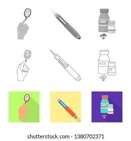 Vector design of diet and treatment  sign. Set of diet and medicine stock symbol for web.