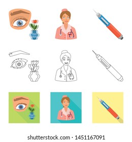 Vector design of diet and treatment symbol. Set of diet and medicine stock vector illustration.