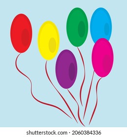 vector design of different color balloons with strings for celebration