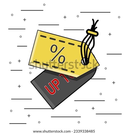 vector design of up to and discount percent tag hanging on the product for sale