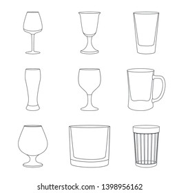 Vector design of dishes and container symbol. Set of dishes and glassware stock symbol for web.