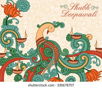 Diseño vectorial de Diwali decorado diya al estilo del arte indio deseando Shubh Deepawali (Feliz Diwali)