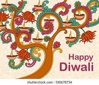 Vektordesign von Diwali dekorierte Diya im indischen Kunststil