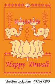 Vector design of Diwali decorated diya for light festival of India in Indian art style