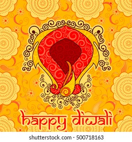 Vector design of Diwali decorated diya for light festival of India in Indian art style