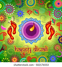 Vector design of Diwali decorated diya for light festival of India in Indian art style