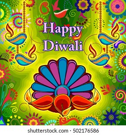 Vector design of Diwali decorated diya for light festival of India in Indian art style