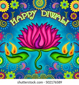Vector design of Diwali decorated diya for light festival of India in Indian art style