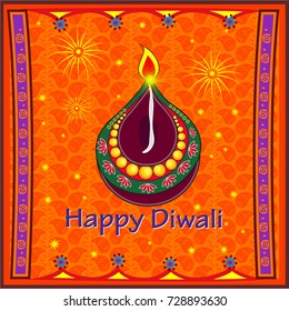 Vector design of Diwali decorated diya for light festival of India in Indian art style