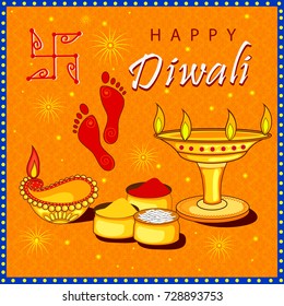 Vector design of Diwali decorated diya for light festival of India in Indian art style