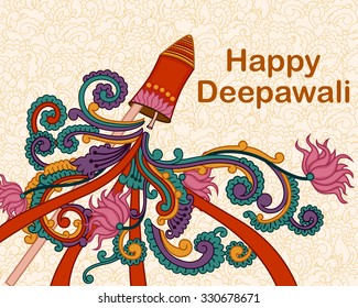 Diseño vectorial del petardo decorado por Diwali al estilo del arte indio