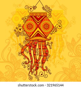 Vector design of Diwali hanging Lamp in Indian art style