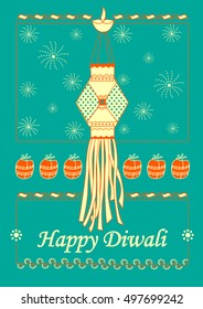 Vector design of Diwali hanging Lamp for Happy Diwali prayer festival of India in Indian art style