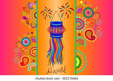 Vector design of Diwali hanging Lamp for Happy Diwali prayer festival of India in Indian art style