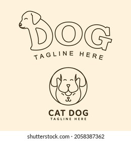 vector design dog lettering logo, monoline style cat and dog combination logo
