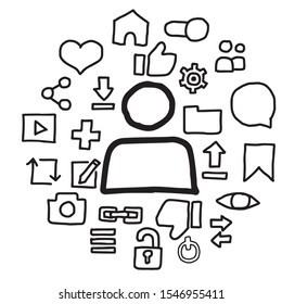 Vector design of doodle style social media user icons