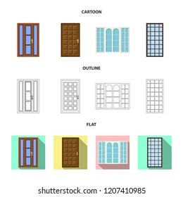 Vector design of door and front icon. Collection of door and wooden stock vector illustration.