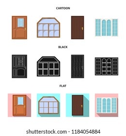 Vector design of door and front logo. Collection of door and wooden stock symbol for web.