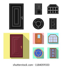 Vector design of door and front logo. Set of door and wooden vector icon for stock.