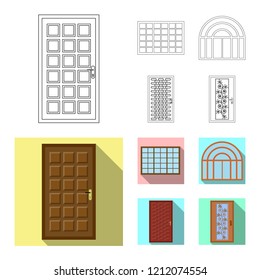 Vector design of door and front logo. Collection of door and wooden vector icon for stock.
