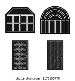 Vector design of door and front sign. Collection of door and wooden stock vector illustration.