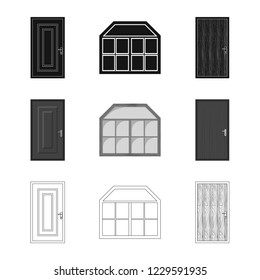 Vector design of door and front sign. Set of door and wooden vector icon for stock.